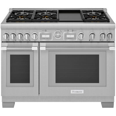Thermador Pro Grand Professional Series 48 in. 5.7 cu. ft. Smart Convection Double Oven Freestanding Dual Fuel Range with 6 Sealed Burners & Griddle - Stainless Steel | PRD486WDGU