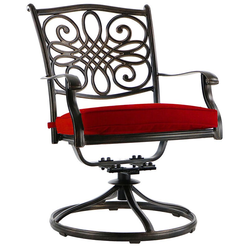 Hanover Traditions 7-Piece Dining Set in Red with Two Swivel Rockers, Four Dining Chairs, and a 72 x 38 in. Cast-top Table, , hires