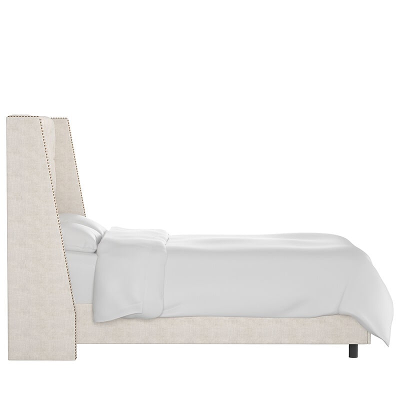 Skyline King Nail Button Tufted Wingback Bed in Linen - Talc, Cream, hires