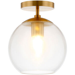 Hudson & Canal Bartlett 9 in. Semi Flush Mount Ceiling Light with Clear Glass Shade - Brass, , hires