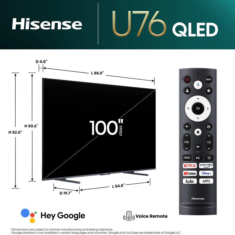 Hisense - 100" Class U7 Series QLED 4K UHD Smart Google TV, , hires
