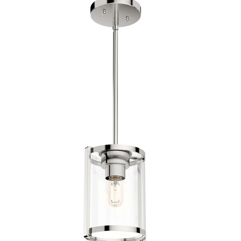 Hunter Astwood 6 in. Mini Pendant with Clear Glass - Polished Nickel, , hires