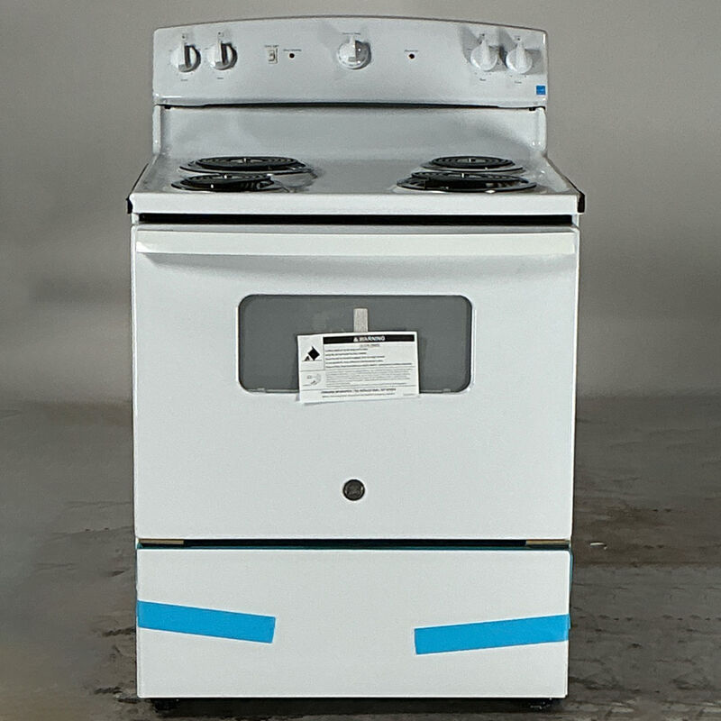 GE 30" Freestanding Electric Range with 4 Coil Burners, 5.0 Cu. Ft. Single Oven & Storage Drawer - White (Open Box Excellent Condition), , hires