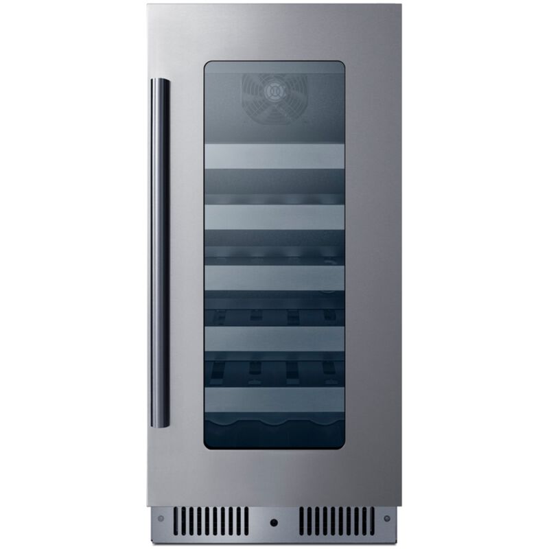 Summit 15 in. Undercounter Wine Cooler with Metal Racks, Single Temperature Zone & 23-Bottle Capacity - Stainless Steel, , hires