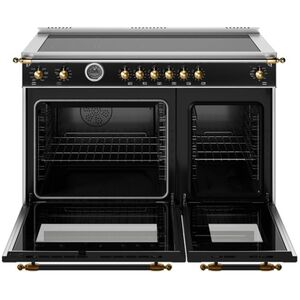 Bertazzoni Heritage Series 48 in. 7.0 cu. ft. Air-Fry Dual Convection Double Oven Electric Range with 6 Induction Burners & Griddle - Matte Black, , hires