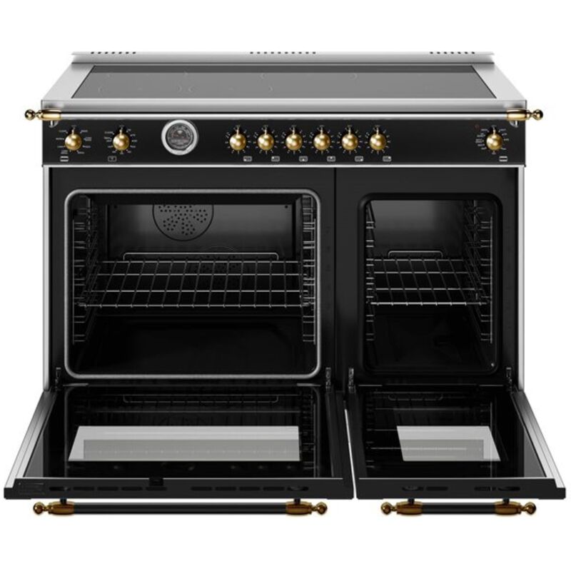 Bertazzoni Heritage Series 48 in. 7.0 cu. ft. Air-Fry Dual Convection Double Oven Electric Range with 6 Induction Burners & Griddle - Matte Black, , hires