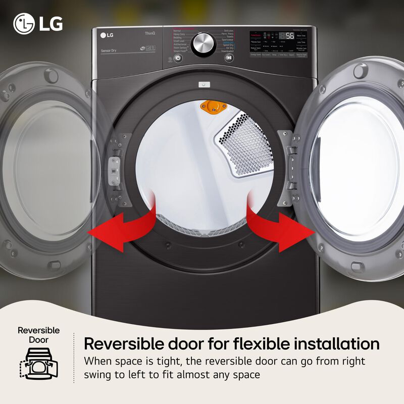 LG 27 in. 7.4 cu. ft. Smart Stackable Round-Door Electric Dryer with Tempered Glass, Built-In Intelligence, Sensor Dry, Turbo Steam, Sanitize & Steam Cycle - Black Steel, Black Steel, hires