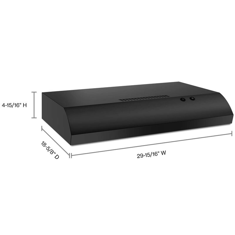 Whirlpool 30 in. Ductless Standard Style Range Hood with 140 CFM, 2 Fan Speeds & 1 Incandescent Light - Black, , hires