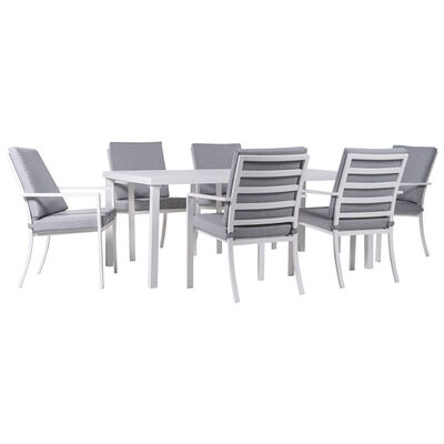 Mod Greyson Collection Dining Set With 6 Padded Chairs and 72-in. x 40-in. Slat-Top Table - Gray/White | GRYSN7PCDNGY