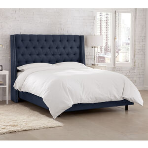Skyline King Nail Button Tufted Wingback Bed in Linen - Navy, Navy, hires