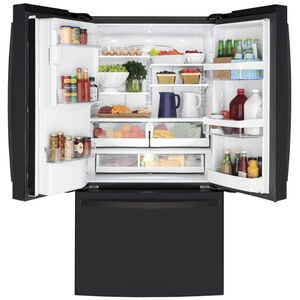 GE 36 in. 22.1 cu. ft. Counter Depth French Door Refrigerator with Ice & Water Dispenser - Fingerprint Resistant Black Slate, Black Slate, hires