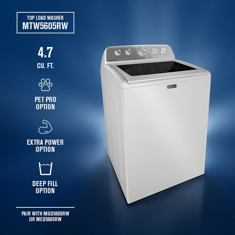 Maytag Pet Pro 27 in. 4.7 cu. ft. Top Load Washer with Agitator - White, White, hires