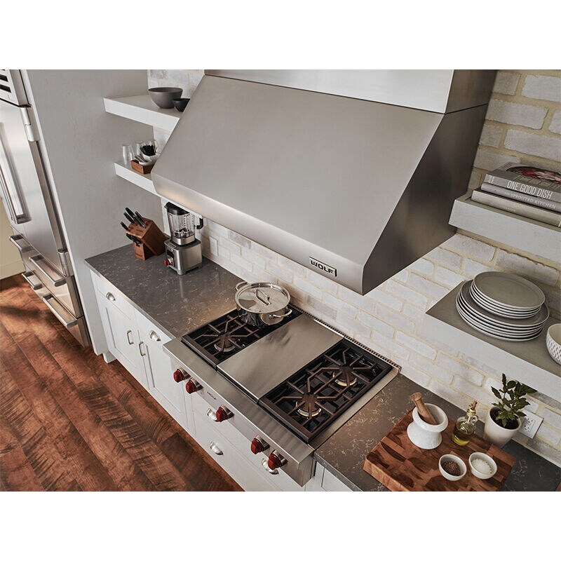 Wolf 36 in. 4-Burner Natural Gas Rangetop with Grill & Power Burner - Stainless Steel, , hires