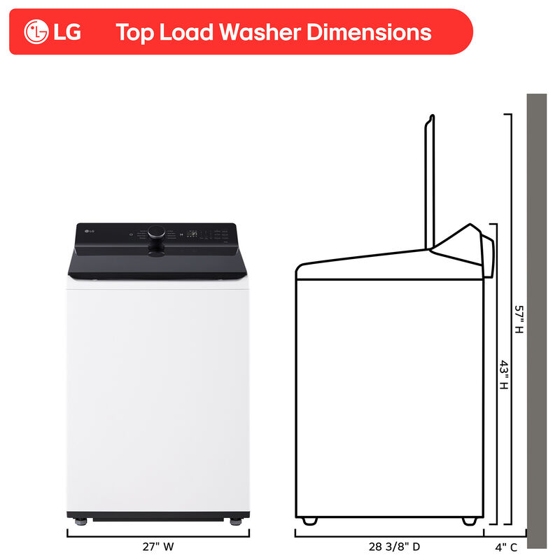 LG 27 in. 5.3 cu. ft. Smart Top Load Washer with Agitator, TurboWash3D Technology & AI Sensing - Alpine White, Alpine White, hires