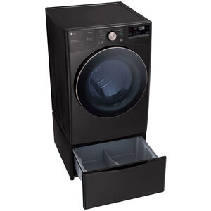 LG 27 in. 7.4 cu. ft. Smart Stackable Round-Door Gas Dryer with Built-In Intelligence, Sensor Dry, Turbo Steam, Sanitize & Steam Cycle - Black Steel, Black Steel, hires