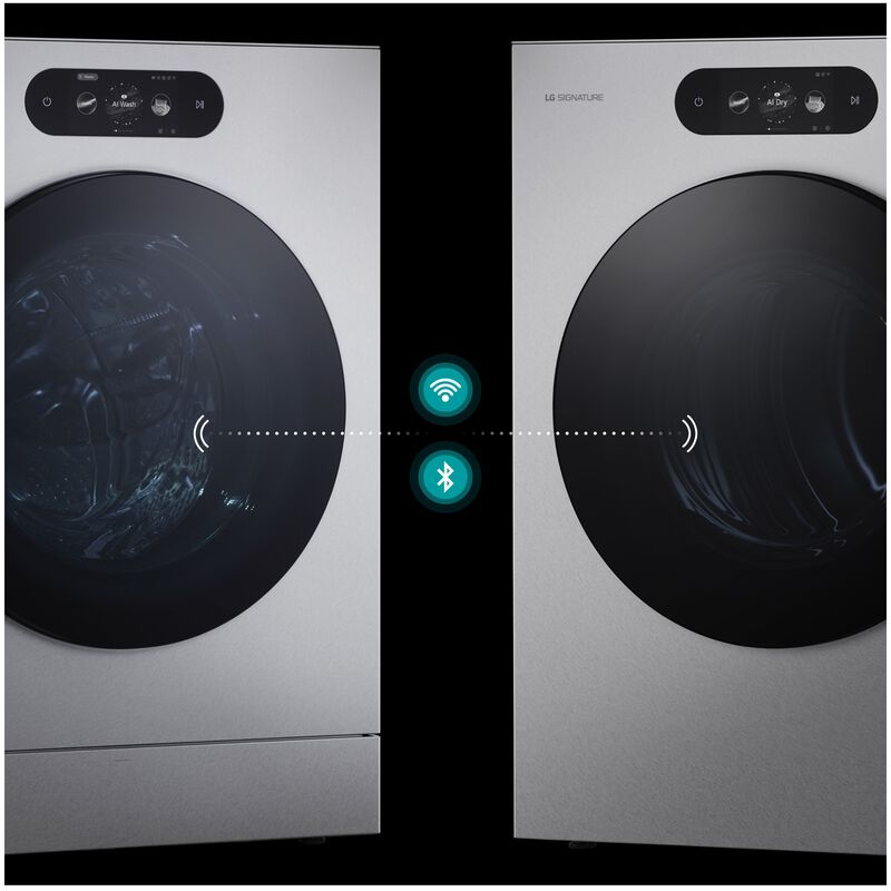 LG SIGNATURE 29 in. 9.0 cu. ft. Smart Stackable Gas Dryer with Built-In Intelligence, TurboSteam, AI Sensor Dry & Sanitize Cycle - Brushed Platinum Steel, , hires