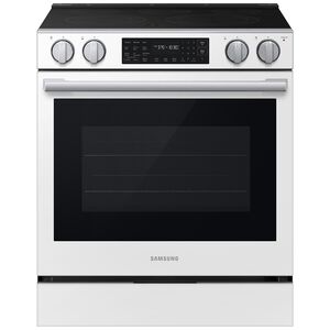Samsung Bespoke 30 in. 6.3 cu. ft. Smart Air-Fry True European Convection Slide-In Range with Radiant Burners - White Glass, White Glass, hires