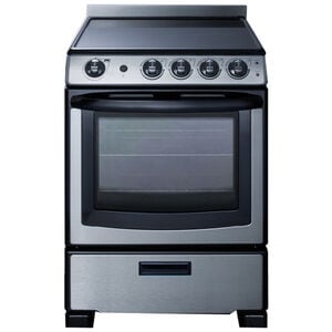 Summit White Pearl Series 24 in. 2.9 cu. ft. Slide-In Electric Range with Smoothtop Burners - Stainless Steel, , hires