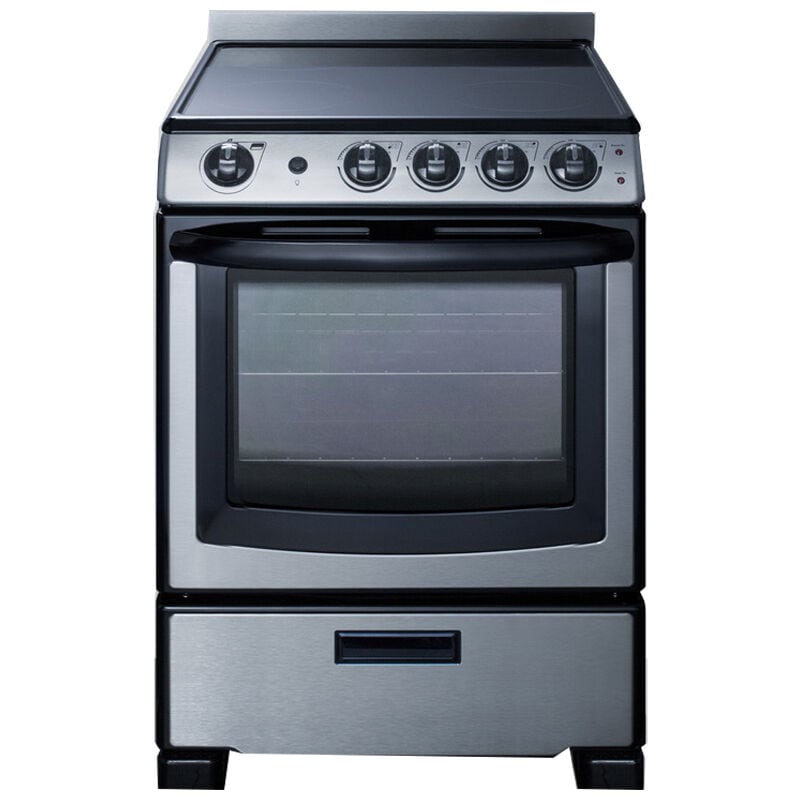 Summit White Pearl Series 24 in. 2.9 cu. ft. Slide-In Electric Range with Smoothtop Burners - Stainless Steel, , hires