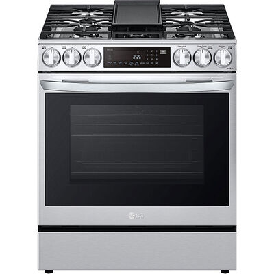 LG Instaview 30 in. 6.3 cu. ft. Smart Air Fry Convection Oven Slide-In Gas Range with 5 Sealed Burners & Griddle - Stainless Steel | LSGL6335F