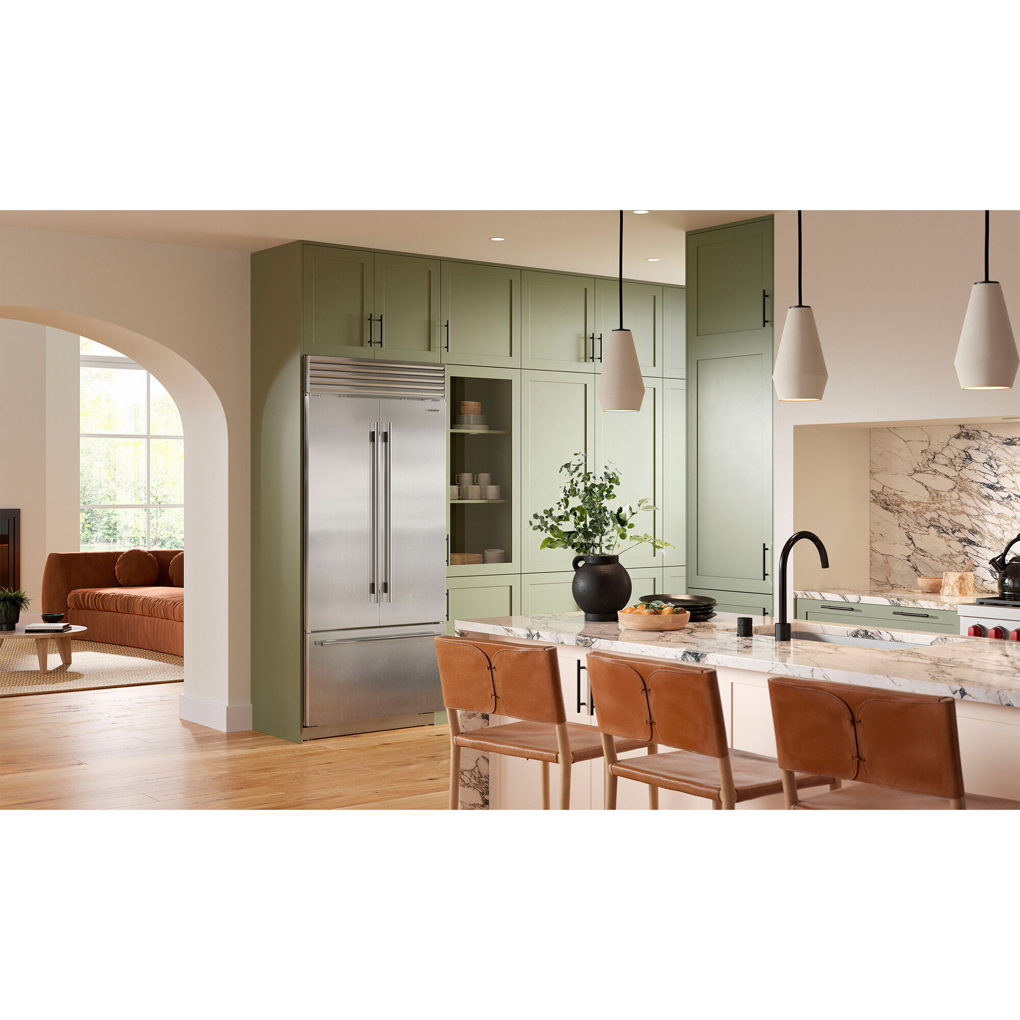 Sub-Zero CL3650UFDSP Classic Series French Door Refrigerator/Freezer shown in a luxury built-in kitchen setting with stainless steel finish and professional handles