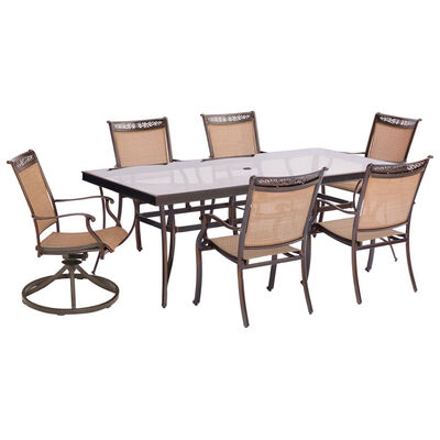 Hanover Fontana 7-Piece Glass Top Dining Set with 4 Sling and 2 Swivel Chairs | FNTDN7PCSWG2