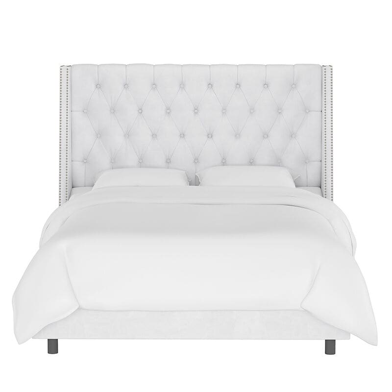 Skyline Furniture Nail Button Tufted Wingback King Size Bed in Velvet - White, White, hires