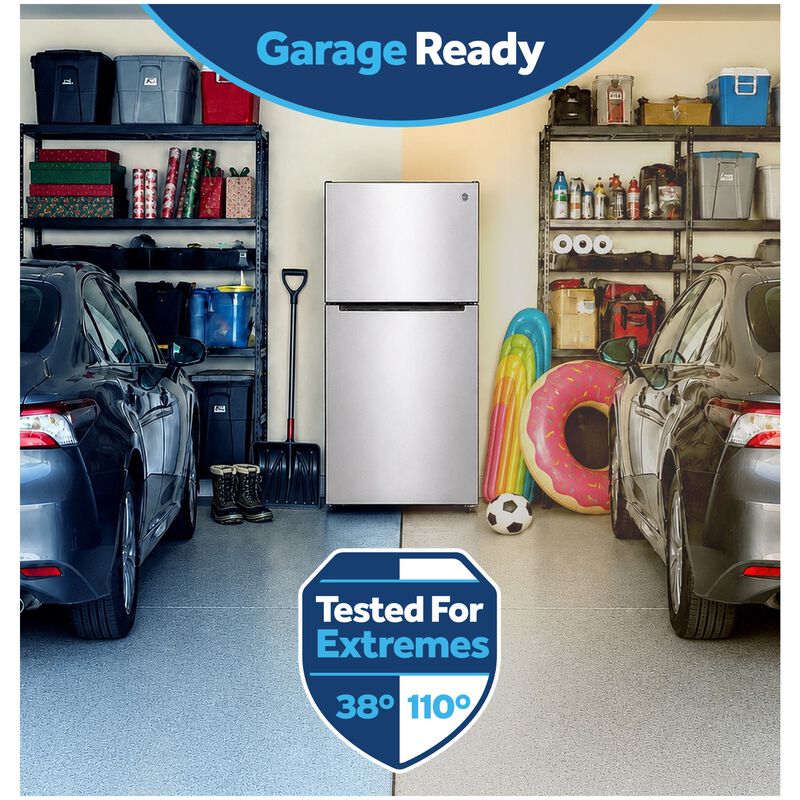 GE 30 in. 21.0 cu. ft. Garage-Ready Top Freezer Refrigerator - Fingerprint Resistant Stainless, Fingerprint Resistant Stainless, hires