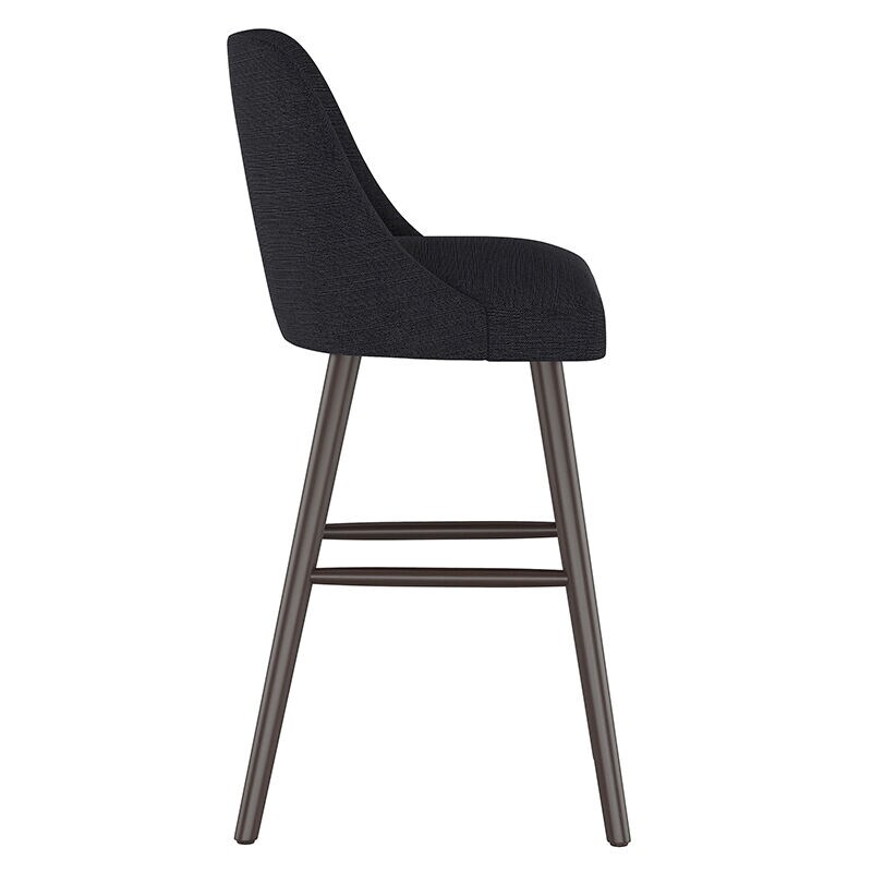 Skyline Furniture Modern Mid Century Bar Stool in Linen Fabric - Black, Black, hires