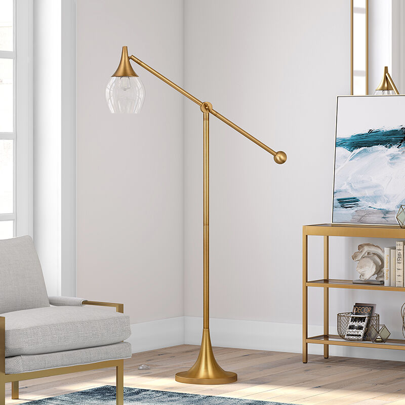 Hudson & Canal Ranger Brass Floor Lamp with Boom Arm, , hires