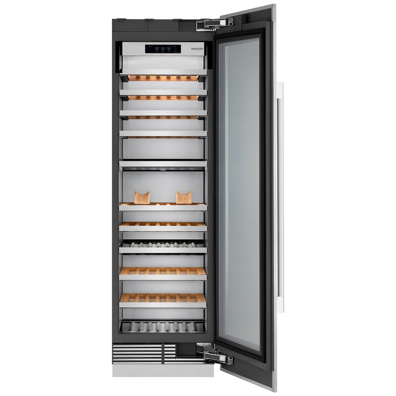 Signature Kitchen Suite Instaview 24 in. Built-in Smart Wine Cooler with Metal & Wood Racks, Multi-Temperature Zones & 113 Bottle Capacity - Custom Panel Ready, , hires