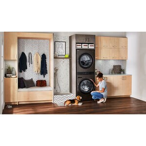LG 27 in. 5.0 cu. ft. Smart Electric Front Load WashTower with AI Sensor Dry, TurboSteam, Allergiene Cycle, ezDispense, AI DD 2.0 Advanced Washing, Sensor Dry, Sanitize & Steam Cycle - Black Steel, , hires