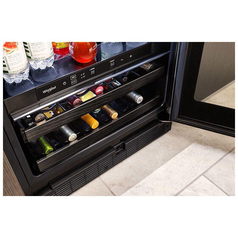 Whirlpool 24 in. 5.2 cu. ft. Built-In/Freestanding Beverage Center with 14 Bottle Wine Storage, Dual Zones & Digital Control - Stainless Steel, , hires