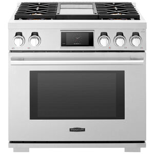 Signature Kitchen Suite 36 in. 6.3 cu. ft. Smart Convection Oven Freestanding Dual Fuel Range with 4 Sealed Burners & Griddle - Stainless Steel, , hires