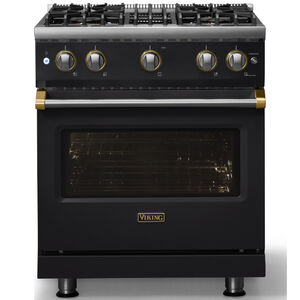 Viking 5 Series 30 in. 4.0 cu. ft. Standard Convection Gas Range with 4 Sealed Burners - Onyx - Natural Gas, Brushed Brass Trim Option, , hires