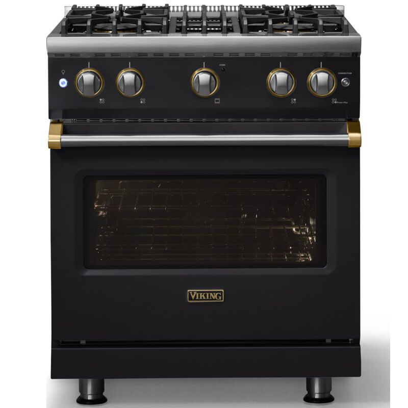 Viking 5 Series 30 in. 4.0 cu. ft. Standard Convection Gas Range with 4 Sealed Burners - Onyx - Natural Gas, Brushed Brass Trim Option, , hires