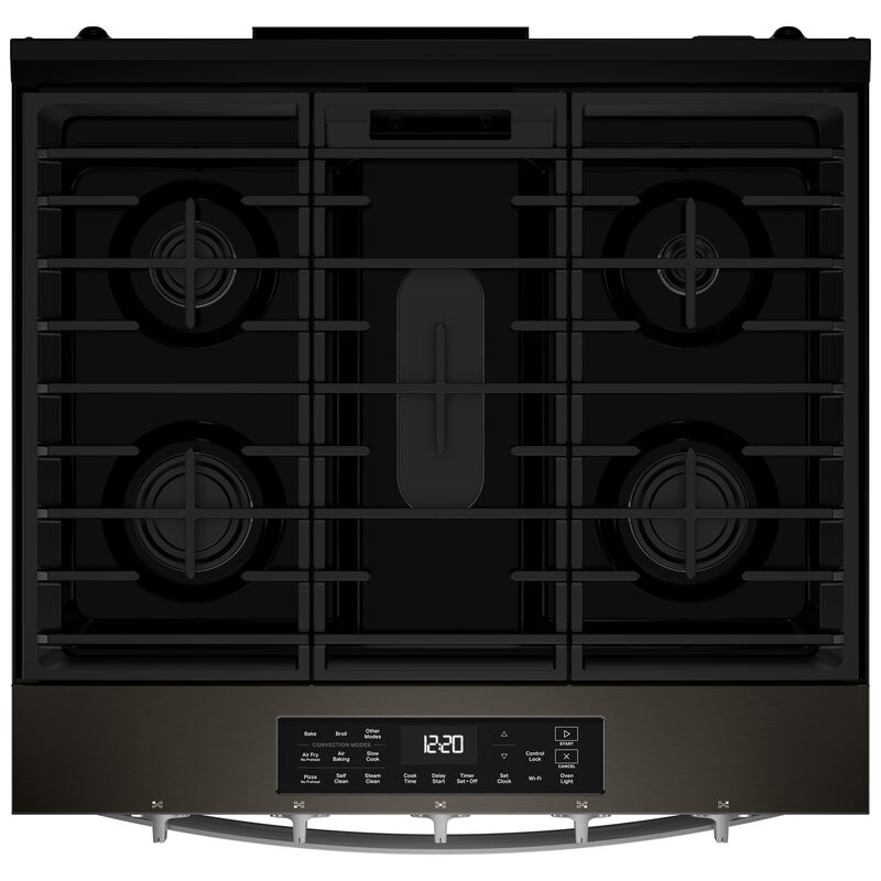 Whirlpool 30 in. 5.0 cu. ft. Smart Air-Fry Standard Convection Slide-In Gas Range with 5 Sealed Burners - Black Stainless, , hires