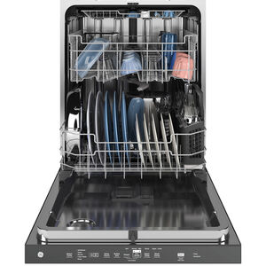GE 24 in. Top Control Flush-Mount Dishwasher with 45 dBa Sound Level, 3rd-Rack, Dry Boost & Pocket Handle - Black, Black, hires