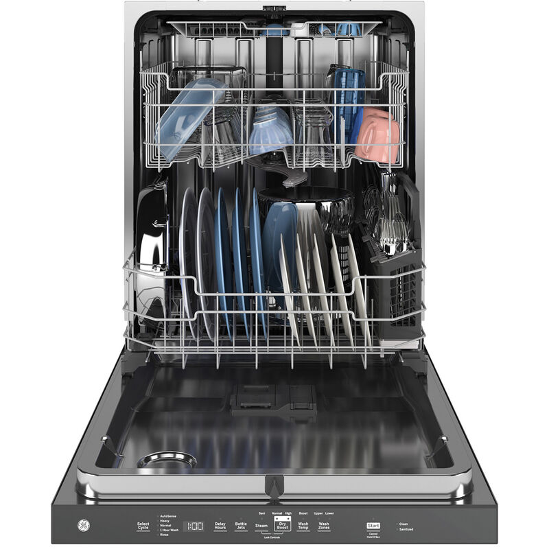 GE 24 in. Top Control Flush-Mount Dishwasher with 45 dBa Sound Level, 3rd-Rack, Dry Boost & Pocket Handle - Black, Black, hires