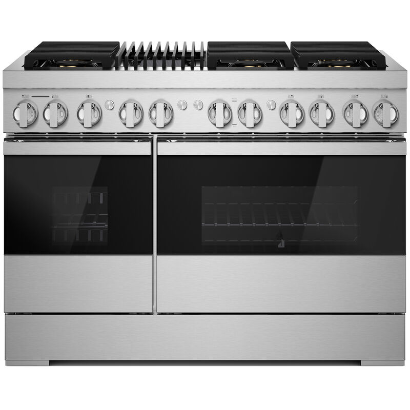 JennAir Noir Series 48 in. 6.3 cu. ft. Smart True European Convection Double Oven Dual Fuel Range with 6 Sealed Burners & Grill - Stainless Steel, , hires