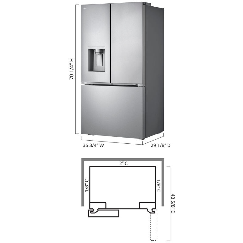LG 36 in. 25.5 cu. ft. Smart Counter Depth French Door Refrigerator with External Ice & Water Dispenser - PrintProof Stainless Steel, PrintProof Stainless Steel, hires