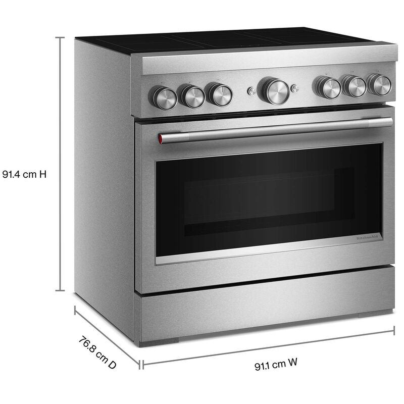 KitchenAid 36 in. 5.1 cu. ft. Air-Fry True European Convection Electric Range with 6 Induction Burners - Stainless Steel, , hires