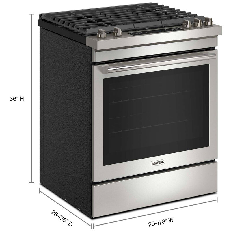 Maytag 30 in. 5.8 cu. ft. Air Fry True European Convection Slide-In Gas Range with 5 Sealed Burners - Fingerprint Resistant Stainless, , hires