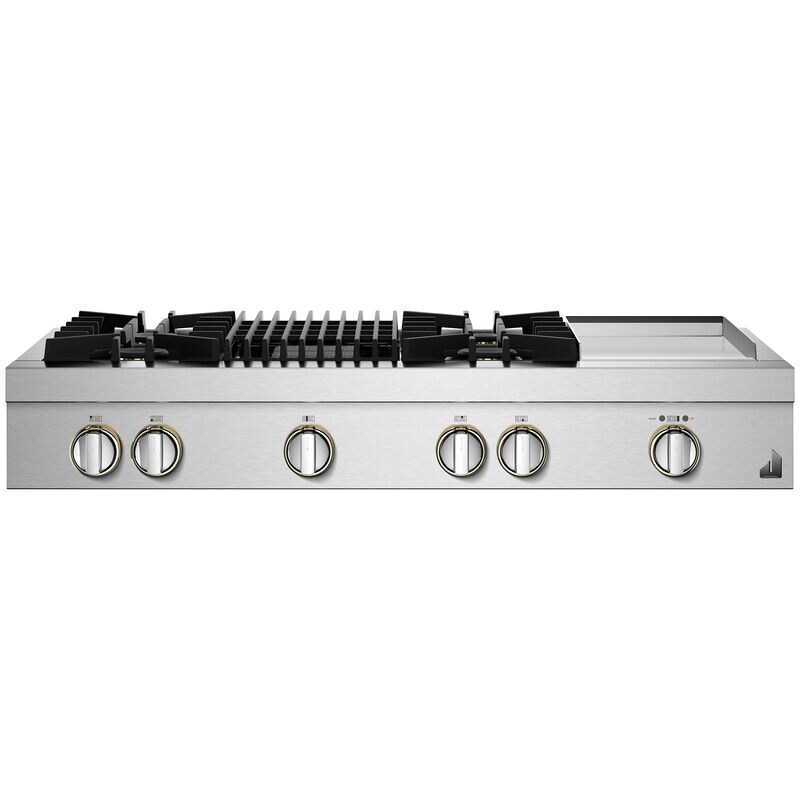 JennAir Rise 48 in. 4-Burner Natural Gas Rangetop with Griddle, Grill, Simmer & Burner Power Burner - Stainless Steel, , hires