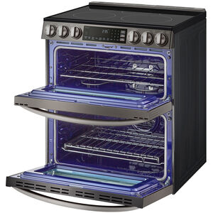 LG InstaView 30 in. 7.3 cu. ft. Smart Air Fry True European Convection Double Oven Slide-In Electric Range with Smoothtop Burners - PrintProof Black Stainless Steel, PrintProof Black Stainless Steel, hires