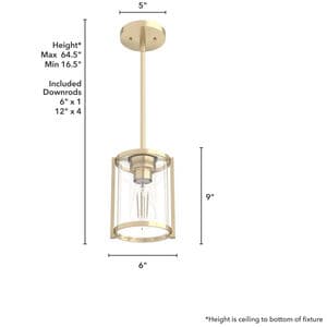 Hunter Astwood 6 in. Mini Pendant with Clear Glass - Alturas Gold, , hires
