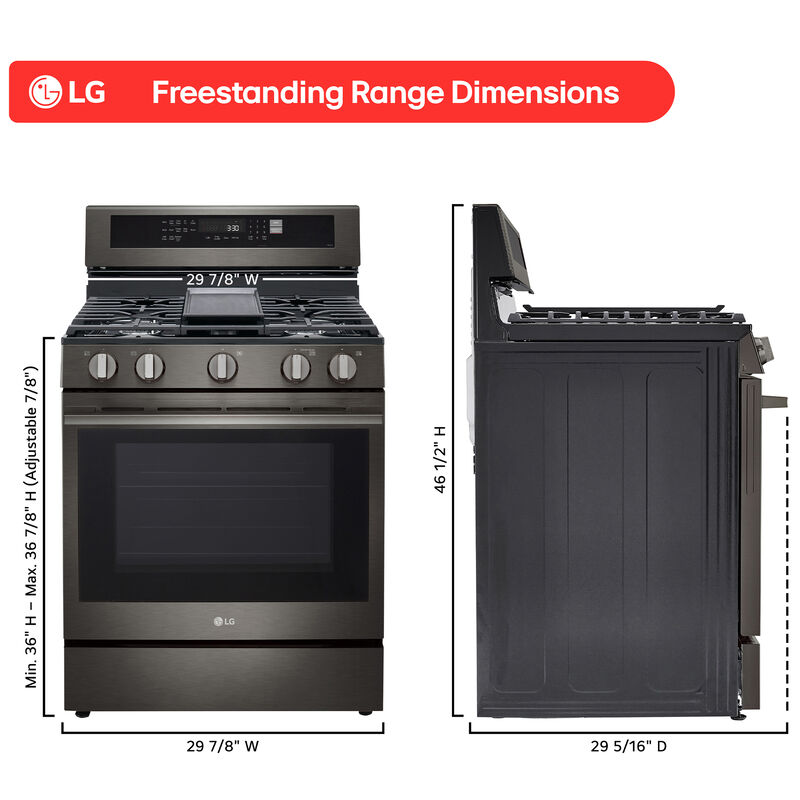 LG 30 in. 6.3 cu. ft. Smart Air-Fry True European Convection Gas Range with 5 Sealed Burners & Griddle - PrintProof Black Stainless Steel, , hires
