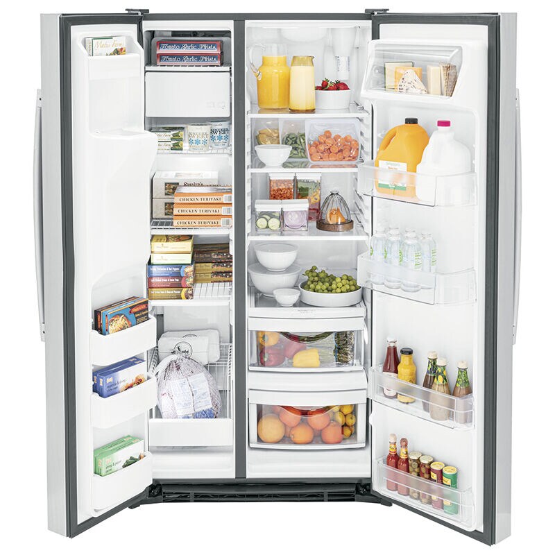 GE 36 in. 25.3 cu. ft. Side by Side Refrigerator with Ice & Water Dispenser - Fingerprint Resistant Stainless, Fingerprint Resistant Stainless, hires