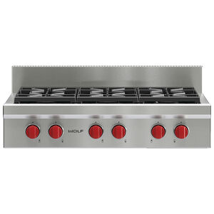 Wolf 36 in. Natural Gas Cooktop with 6 Sealed Burners - Stainless Steel, , hires