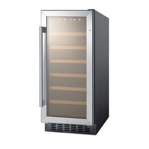 Summit 15 in. Undercounter Wine Cooler with Wood Racks, Single Temperature Zone & 33 Bottle Capacity - Stainless Steel, , hires